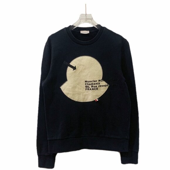 Moncler Sweaters - Moncler Black Logo Patch Cotton Crewneck Long Sleeve Sweatshirt